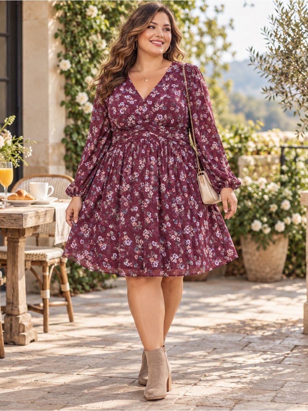 BloomChic Burgundy Floral Twist Front Dress NWT Size 14/16